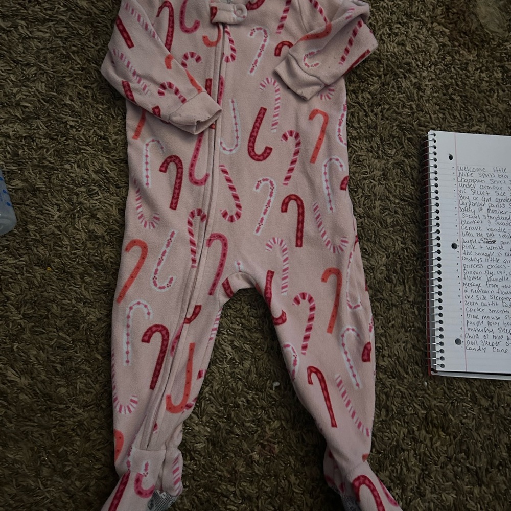 Carter's Pink and Red Candy Cane Footies
